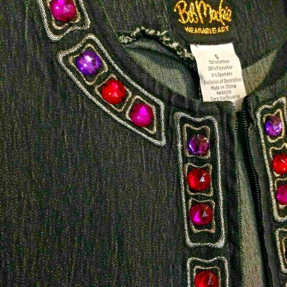 Bob Mackie Wearable Art ~Black Denim Jacket Embroidered Jeweled ~Zip Front ~Sz.S - Picture 6 of 10